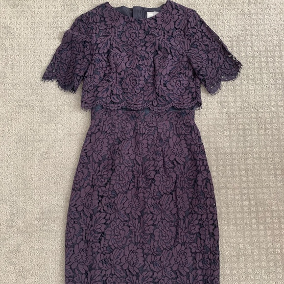 ASOS Lace Crop Top Midi Pencil Dress - Navy/UK 6 - Picture 1 of 6